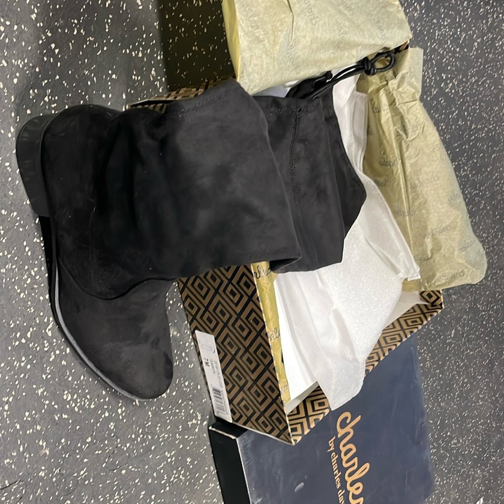 Charles David Gammon Black MicroSuede Over the High Boots Size 7 M Women US